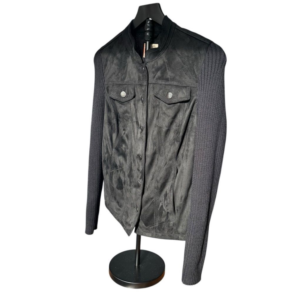Ruff Hewn Faux Suede Sweater Jacket Black Women M Bikercore Great Shape - Picture 3 of 7